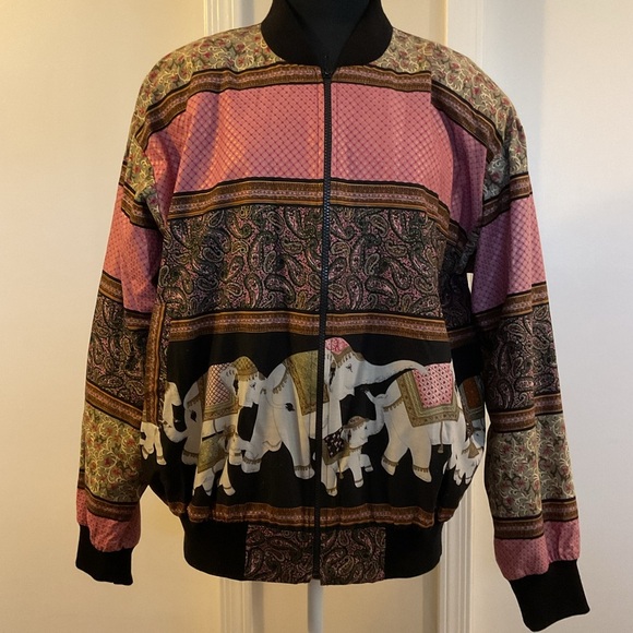 ❤️ Krist Gudnason Elephant Print Jacket Boho Hippie Multicolor VTG SZ L - Picture 1 of 9